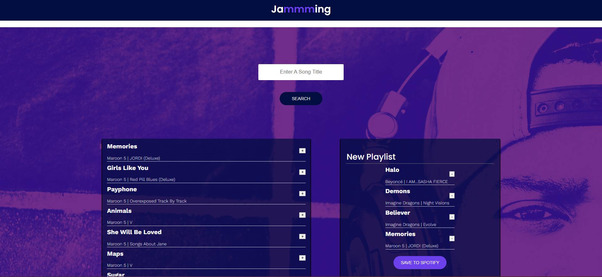 Screenshot of Jammming project