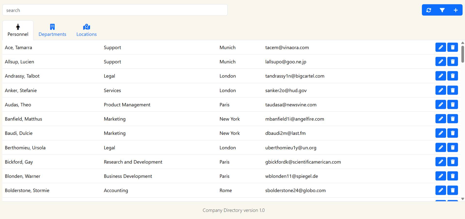 Screenshot of Company Directory project